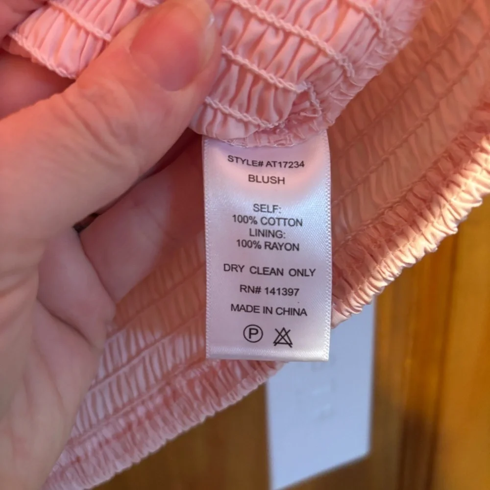 ASTR the Label Puff Sleeve Smocked Poplin Blouse in Blush XS NWT